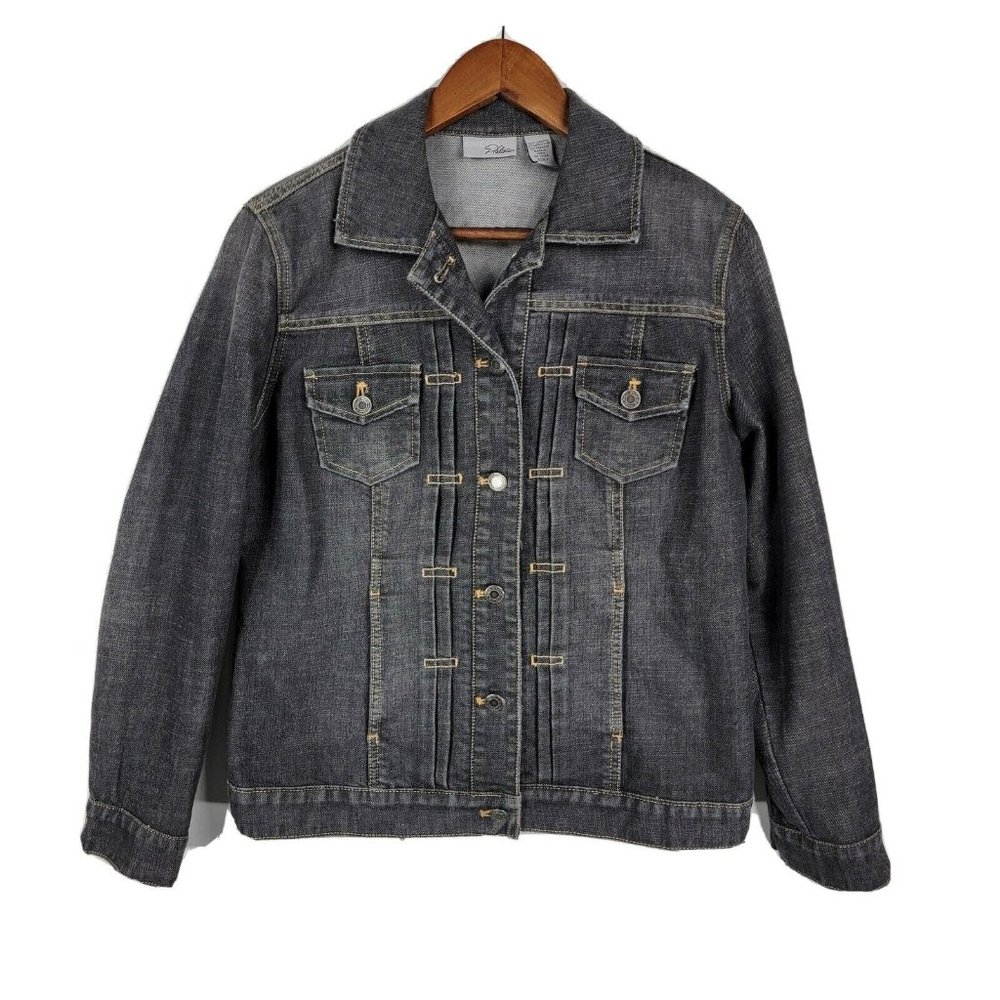 Chico's Platinum Women's Denim Jean Jacket Charcoal Color Size 1